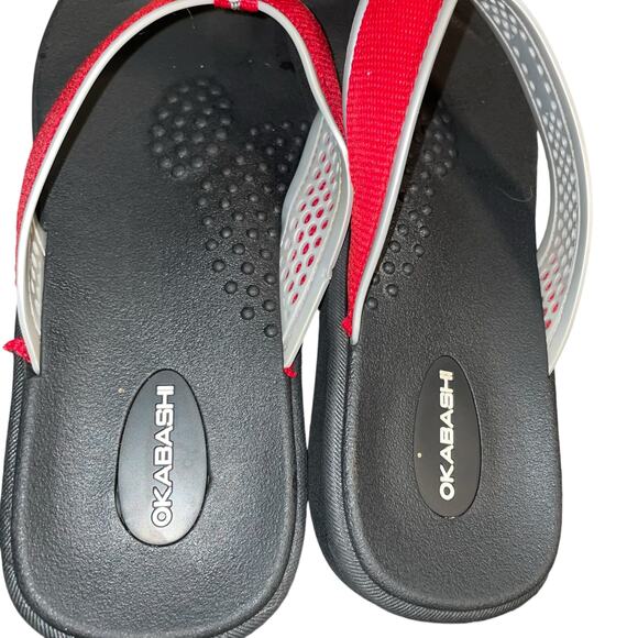 Okabashi Flip Flops Breeze Sandals M/L Red Silver Arch Support Unisex Casual - Picture 6 of 11